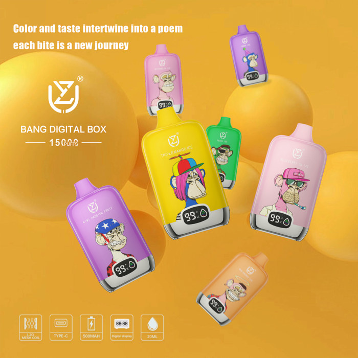 UZY Bang Digital 15000 Puffs 20ml Liquid Capacity 850mAh Rechargeable Battery and 12 Delicious Flavors