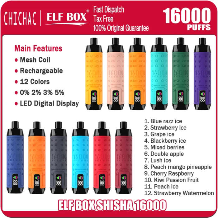ELF BOX SHI SHA 16000 Puffs 28ml E Liquid Capacity with Rechargeable Type C Port