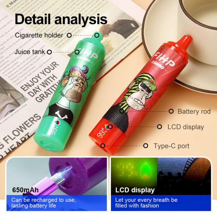 FIHP 15000 Puffs Convenient Reliable and Flavorful Disposable Vape with a 22ml E liquid Capacity