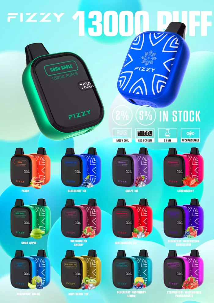 FIZZY Boom 13000 Puffs Fresh Flavorful Vapes with 21ML Capacity and Long Battery Life