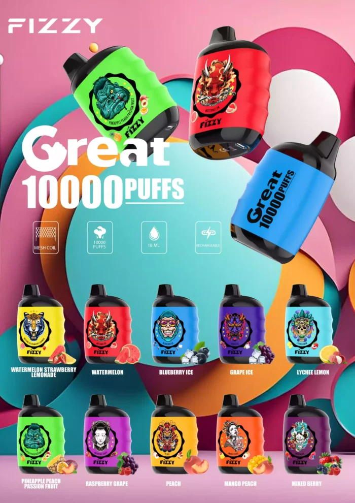 FIZZY Great 10000 Puffs Long Lasting 650mAh Battery and 18ml E Liquid Capacity