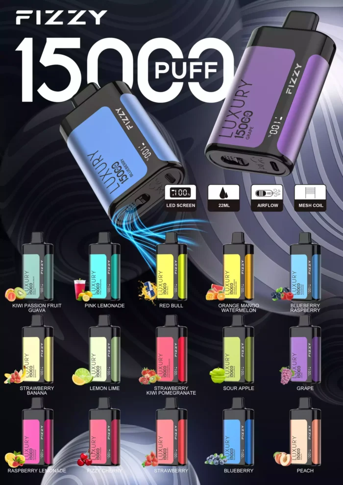 FIZZY Luxury 15000 Puffs 22ML E Liquid Capacity with LCD Screen Display