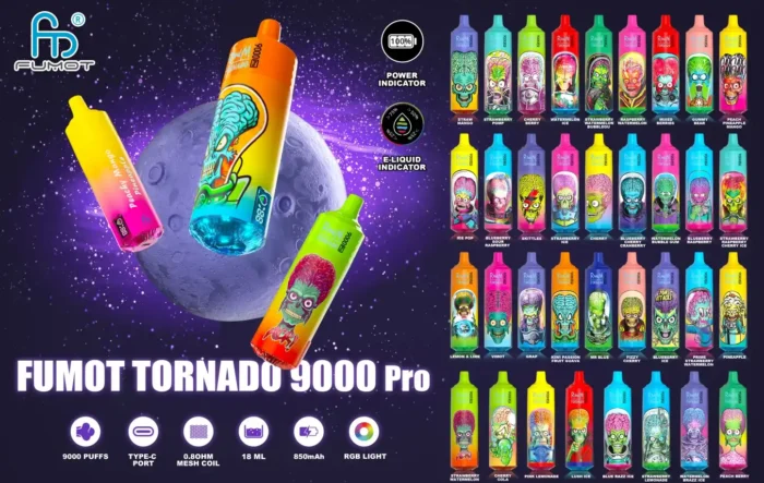RandM Tornado 9000 Puffs 18ML E liquid 850mAh Battery and 54 Unique Flavors