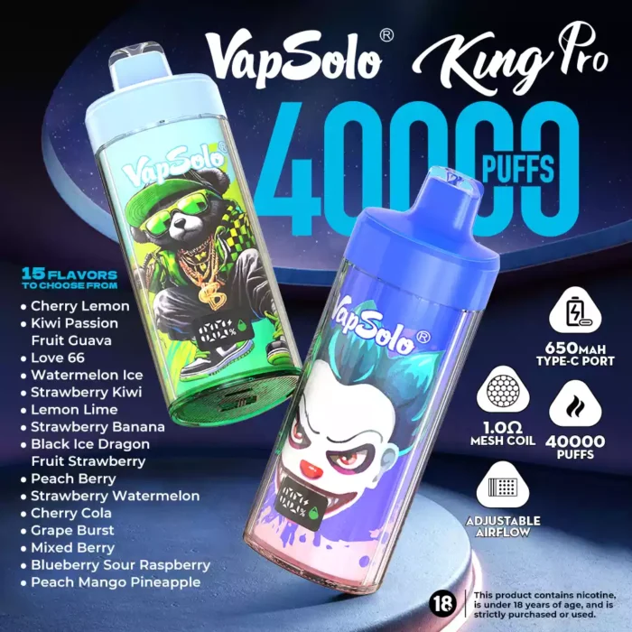 Vapsolo KING PRO 40K High Performance, Rechargeable Disposable Vape